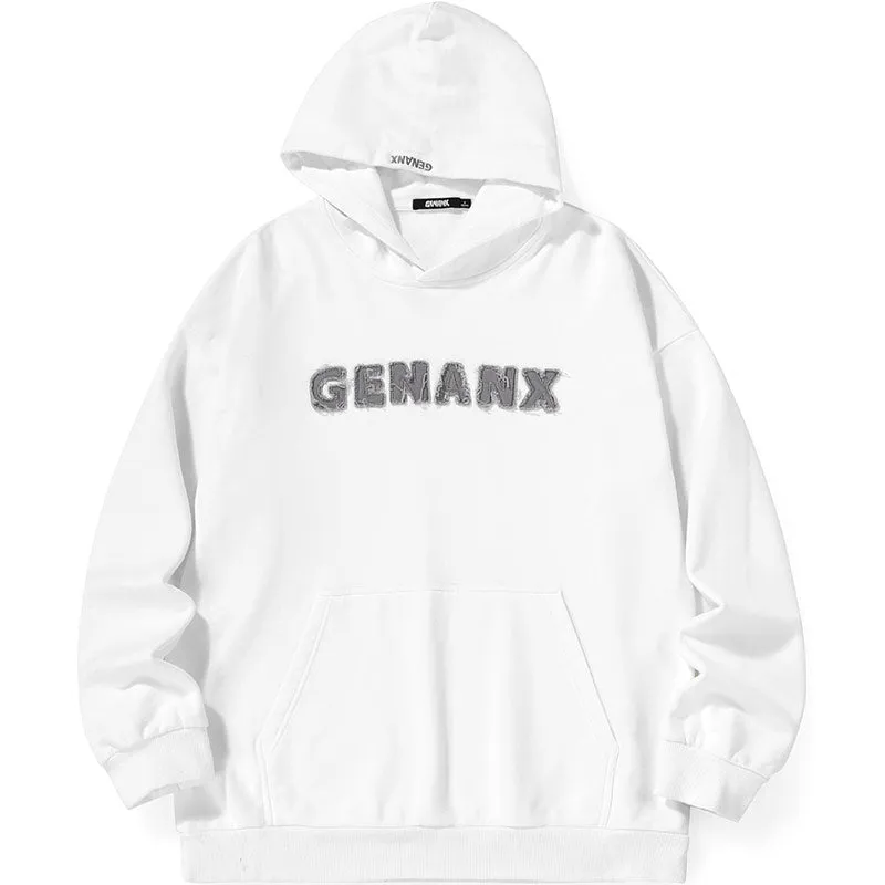 Plain Letter Print Kangaroo Pocket Pullover Hoodies