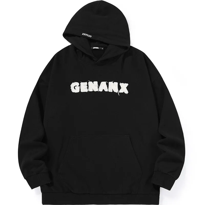 Plain Letter Print Kangaroo Pocket Pullover Hoodies