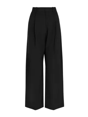 Pleated wide-leg twill trousers