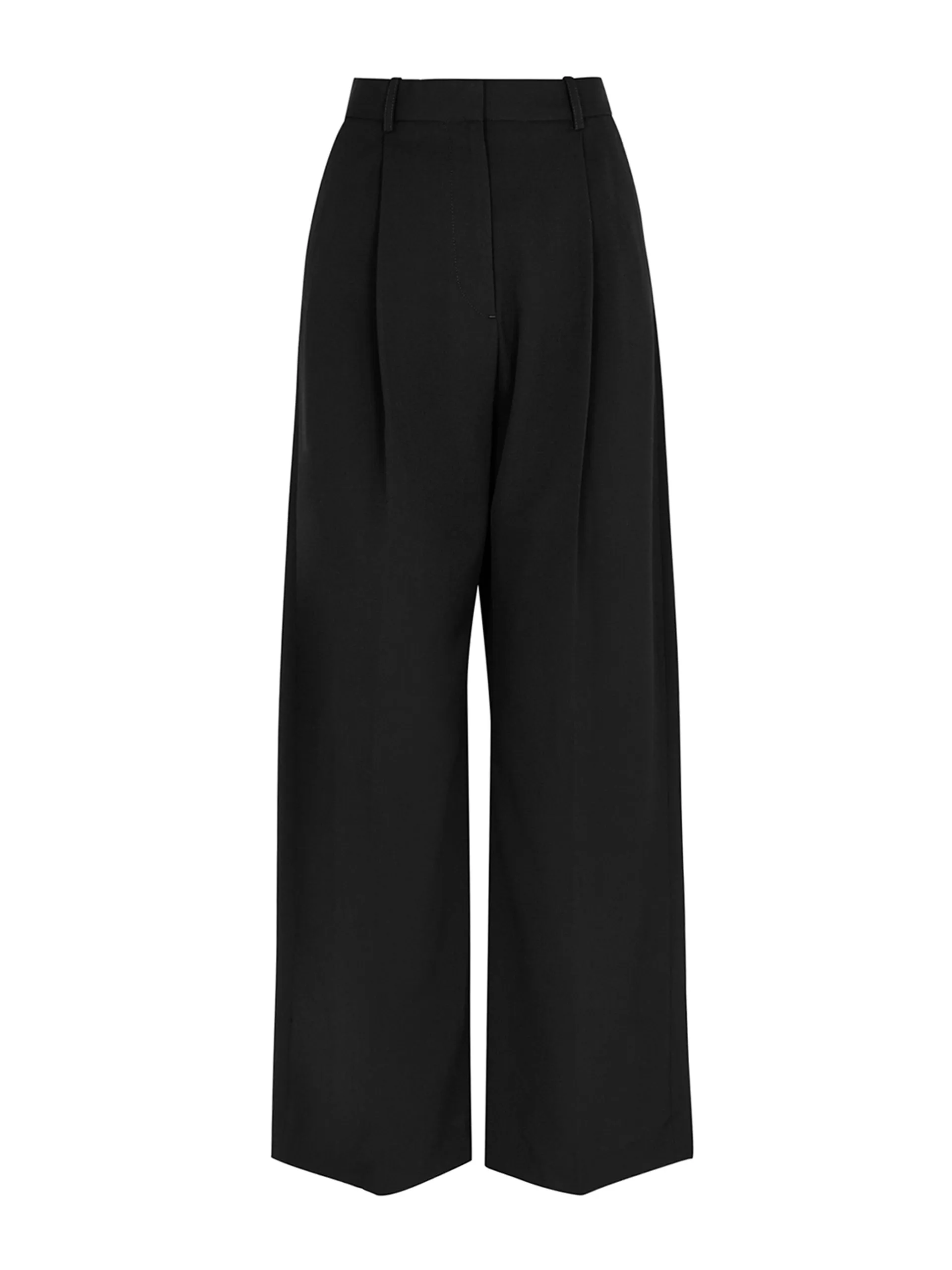 Pleated wide-leg twill trousers