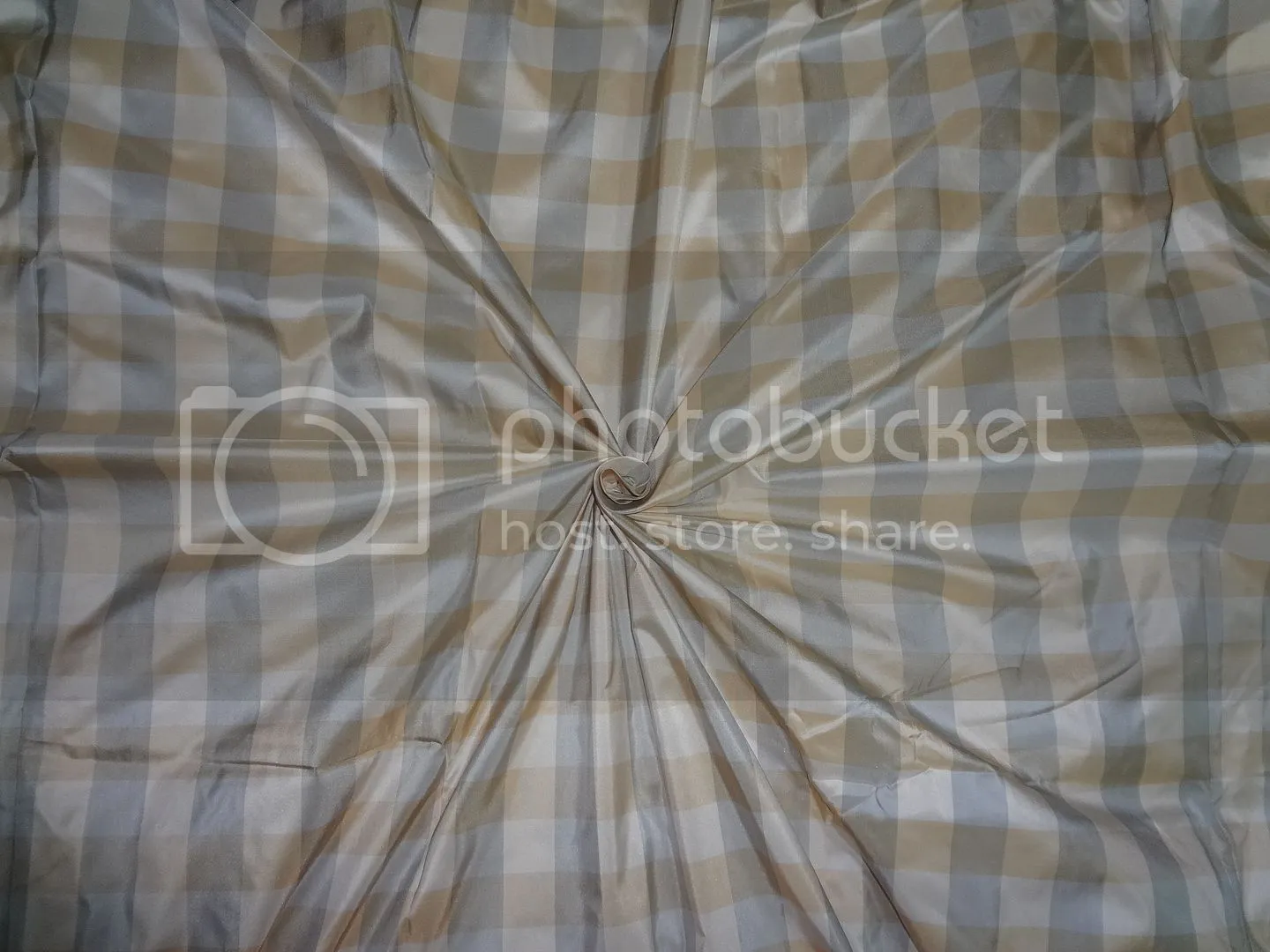 PURE SILK TAFFETA FABRIC Golden Caramel,Light Steel Blue &amp; Ivory COLOR PLAIDS TAFC30[3] 54&quot; wide