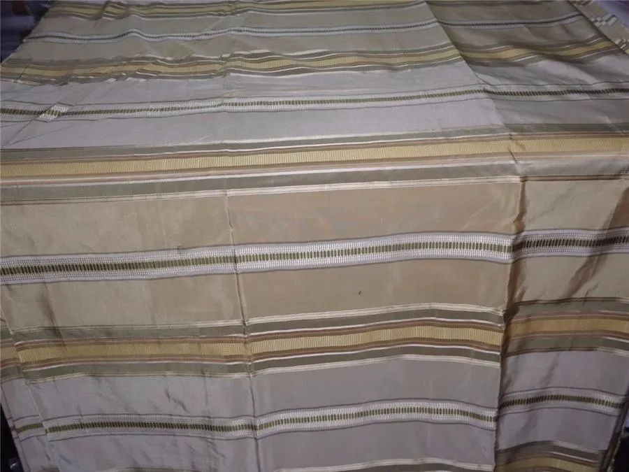 SILK TAFFETA FABRIC GOLD,CREAM &amp; GREEN COLOR WITH SATIN STRIPES 54&quot; wide