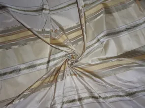 SILK TAFFETA FABRIC GOLD,CREAM &amp; GREEN COLOR WITH SATIN STRIPES 54&quot; wide