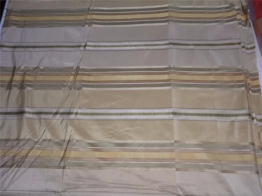 SILK TAFFETA FABRIC GOLD,CREAM &amp; GREEN COLOR WITH SATIN STRIPES 54&quot; wide