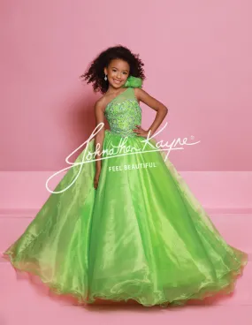 Sugar Kayne C355 Girls Pageant Dress One Shoulder Ballgown Formal Crystal Bodice Organza