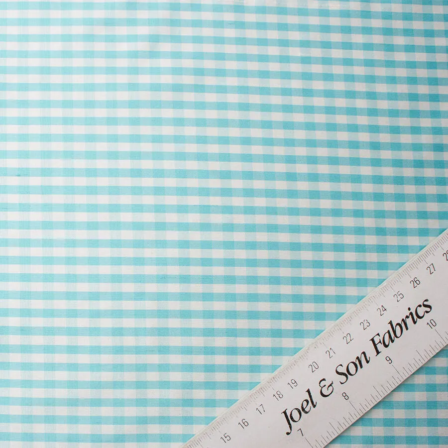 Turquoise & White Checkered Silk Shantung