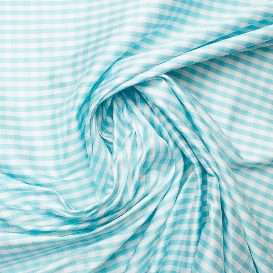 Turquoise & White Checkered Silk Shantung