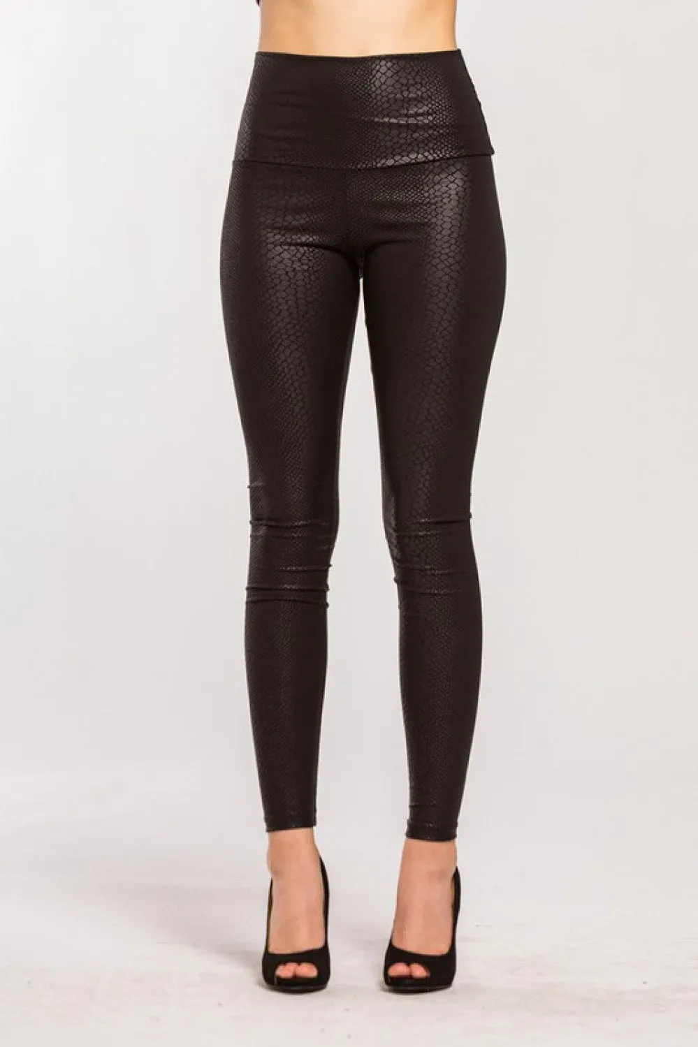 Vegan Leather Snake Print Black Leggings - Clearance Final Sale