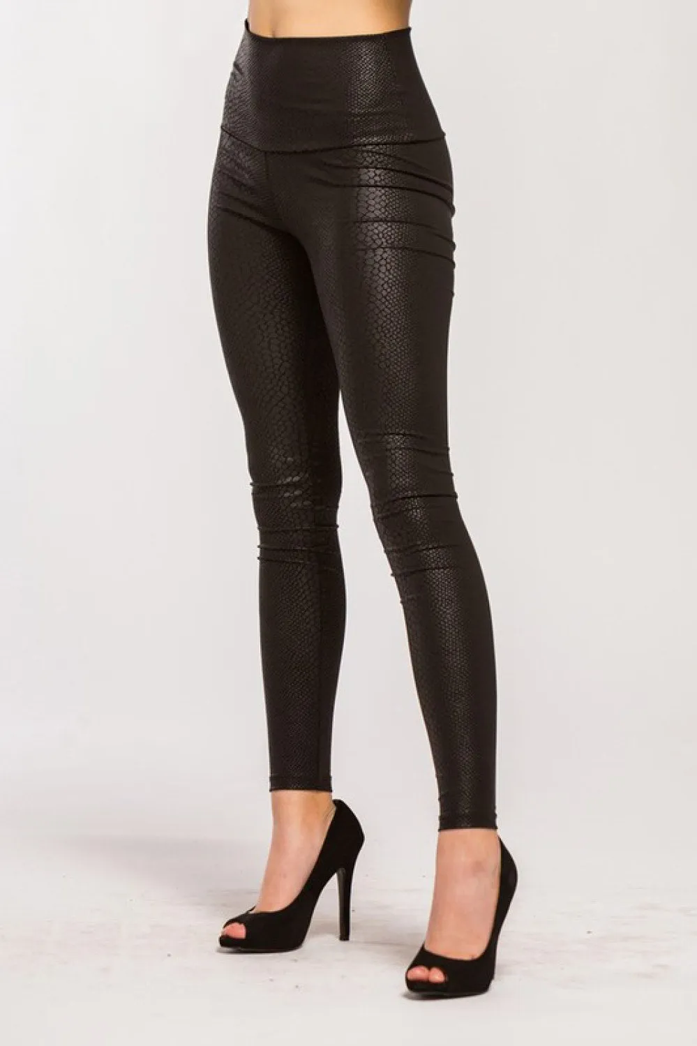 Vegan Leather Snake Print Black Leggings - Clearance Final Sale