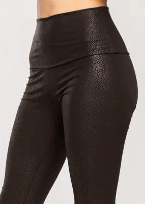 Vegan Leather Snake Print Black Leggings - Clearance Final Sale