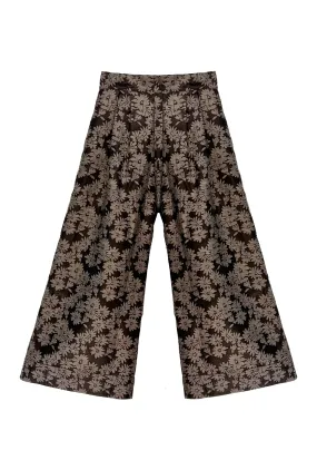 Wide Leg Trousers - Chocolate Jacquard