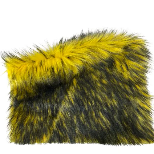 Yellow Black Husky Print Long Pile Shaggy Faux Fur Fabric